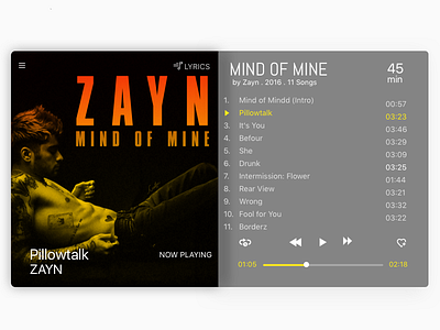 Music Player album design mobile music muzli player simple ui ux web web design zayn