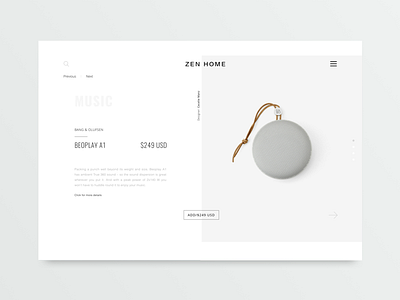 Product page of Beoplay A1 clean design guidelines markets minimal music muzli product sound ui ux web white zen