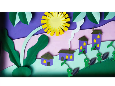 Potling village character animation green illustration motion design papercraft purple