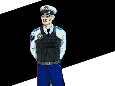 Character Design - Police Chief Yung blue character design drawing illustration procreate red white