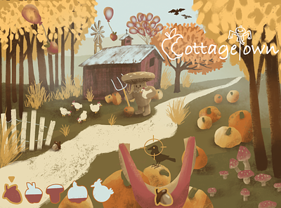 CottageTown - video game concept concept art fall farmer green illustration mushroom orange procreate pumpkin video game