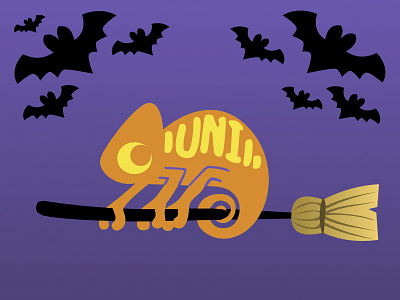 Ghost Story Time Poster bats black broom chameleon character design halloween jack o lantern orange purple spooky yellow