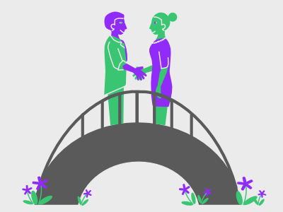 Bridge the Relationship Gap bridge business flowers green grey purple vector