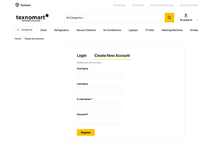 Create new account in texnomart design online magazine ui ux web design
