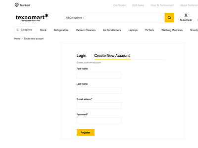 Create new account in texnomart