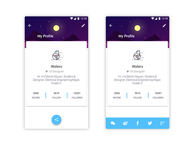 My Profile Page - Material android design material sketch ui