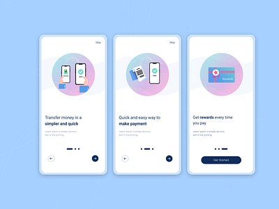 On boarding of Mobile payment app app blue design figma flat illustration illustrator introduction minimal money app on boardings pay payment app ui