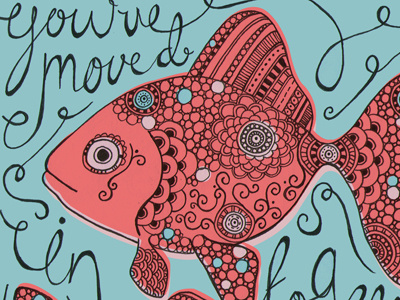 Goldfish greetings card design blue goldfish greetings card hand drawn illustration pattern pink