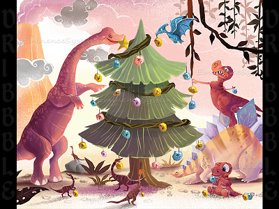 Dinosaur Celebrating Christmas background caricature character illustration children book illustration christmas comic book concept art digital illustration illustration santa