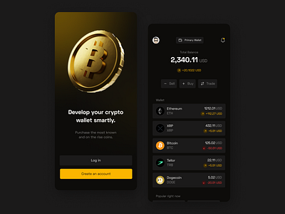 Crypto Wallet Concept 3d app bitcoin black black and gold cards crypto dark dark ui ethereum finance gold gradient iphone 13 minimal ui wallet