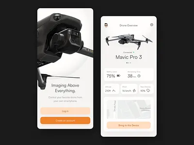 Drone Overview Concept app dji dji mavic pro 3 drone gps light light interface light typography management maps mavic mavic pro 3 orange overview soft shadows ui weather