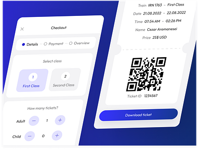Train Booking App Concept — Checkout & Ticket