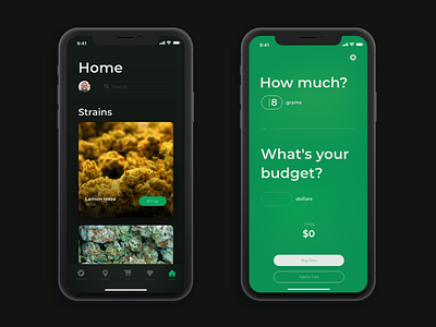 Weedie - Marijuana Delivery App app cannabis dark dark interface delivery green iphone x marijuana