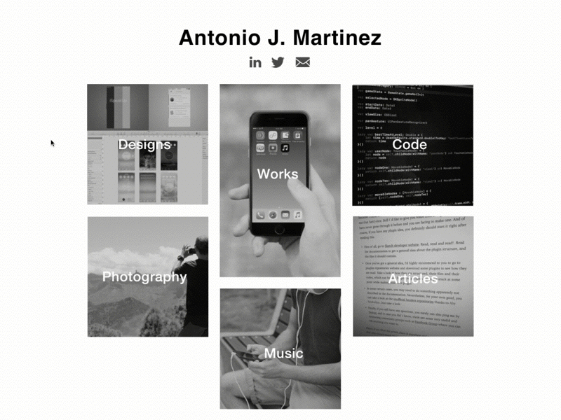 Personal site - Antonio J. Martinez animation bw clean homepage hover landing page minimal personal portfolio website