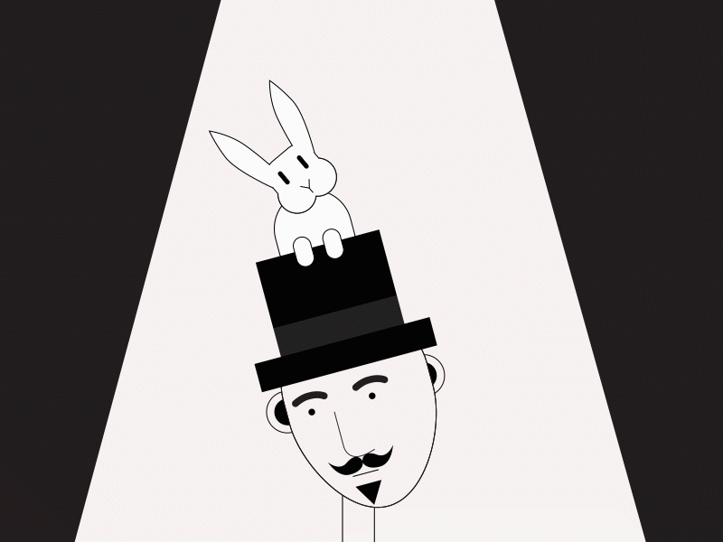 Magician & Rabbit 2d ae after effects animation black and white character design gif hat head illustration illustrator loop magician motion motion design moustache rabbit shapes spotlight