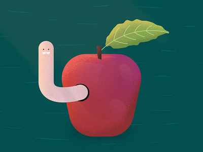Worm In Apple 2d apple design illustration illustrator leaf nature photoshop texture vector worm
