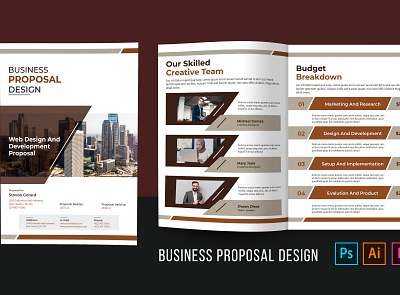 BUSINESS PROPOSAL DESIGN annual report bifold brochure brochure design catalogue design company profile corporate brochure creative brochure design flyer flyer design indesign magazine proposal trifold brochure