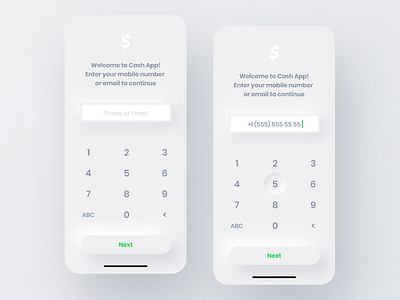 Cash App sign up screen #DailyUI app cashh app daily ui 001 daily ui challenge design keyboard neumorphism phone signup ui