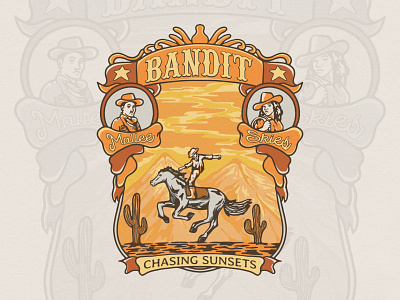 Western Rodeo Chasing Sunsets badge design badge logo branding country clothing design design for sale designforsale graphic design graphicdesign handd handdrawn illustration logo provision tshirt design vintage illustration vintage logo vintage retro vintage tshirt western apparel