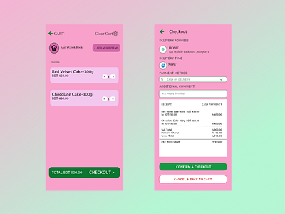 Cake Order App app basic branding cake cake order app cart page design figma food app home page icon illustration logo online cake online order app reciept page simple typography ui ux