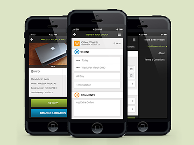 iOffice mobile app mockups balderdash buttons form green ioffice mobile navigation web app