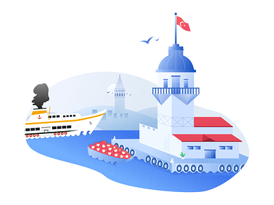 Maiden's Tower Illustration blue daily inspiration draw galata tower illustration illustration design istanbul minimal sea silhouette silhoutte steamboat vapur