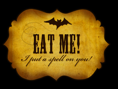 I put a spell on you bat creepy dark font halloween label old topper
