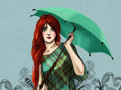 La pluie digitalart flower illustration pattern rain red umbrella