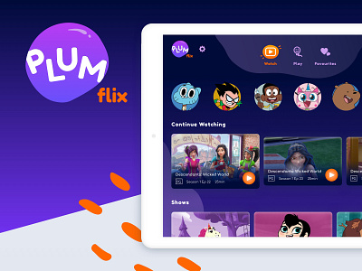 PLUMflix - Streaming app for children app children app kids sketchapp streaming streaming app tablet tablet design typography ui ux ux research