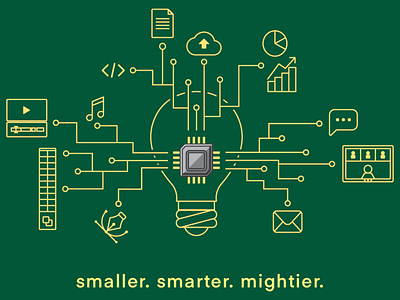 Smaller. Smarter. Mightier. CPU Chip. design illustration vector