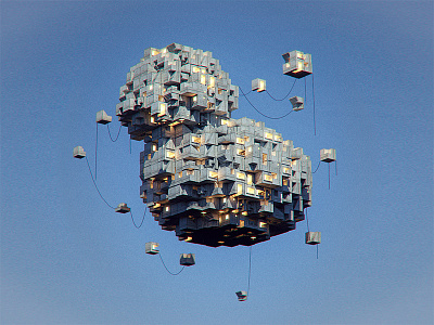 170126 blocks building ducky floating procedural sky urban