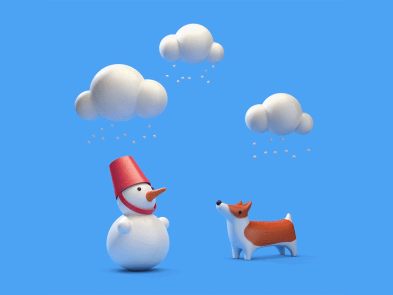 Snowman 3d animation character dog loop render snow snowman