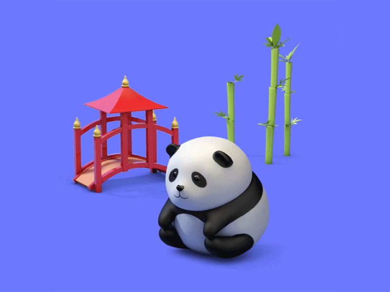 Panda 3d animation bamboo character china loop panda roll
