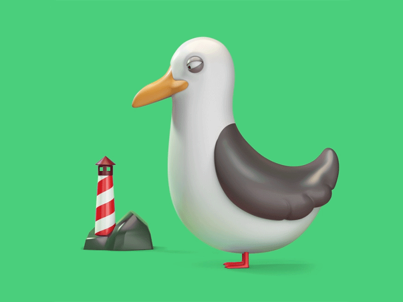 Lighter 3d animation bird coast gull lighter loop render