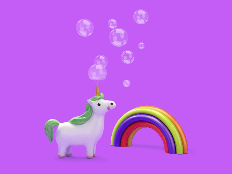 Unicorn 3d animation bubble cute loop pop rainbow splash unicorn