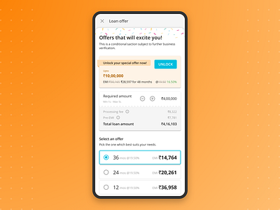 WIP: Loan Offer banking app card layout clean congratulations credit list view material design mobile ui ux