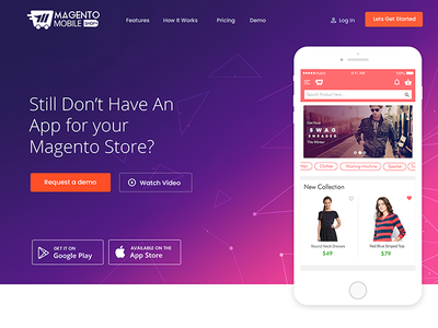 Magento Mobile Homepage Redesign branding design flat gradient illustration landing page photoshop ui