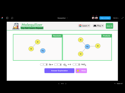 Molequilizer - Chemical Playground 2d chemical molecules reactions ui