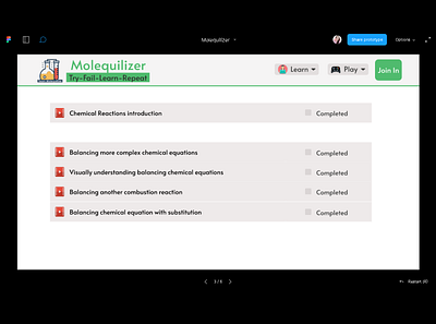 Molequilizer - Learning Videos Section cheackbox learning ui video