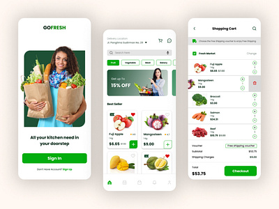 Grocery App app branding design digital food grocery illustration mobile shop ui uiux ux web