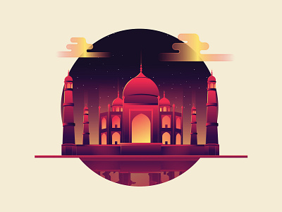 Taj Mahal architecture branding design detailed dribbble flat gateway gradient graphic icon icons illustration illustrator india indian jeffsign night tajmahal vector