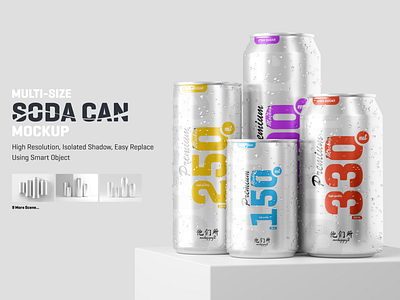 Multisize Soda / Beer Can Mockup