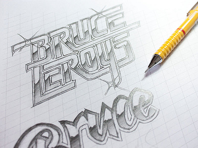 Bruce Leroys 80s chrome lettering logo design typography