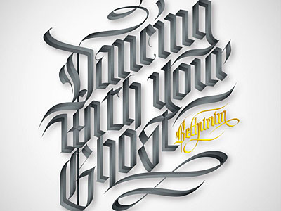 White version blackletter calligraphy gothic lettering typography