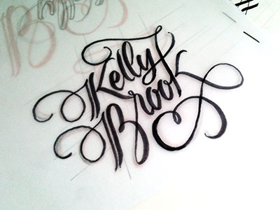 Kelly Brook, work in progress… brush pen calligraphy custom type handwritten lettering