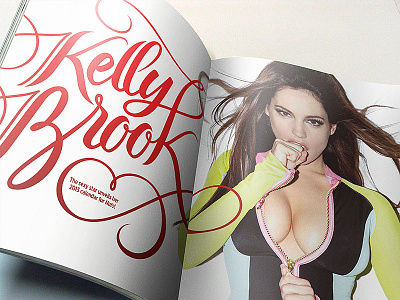 Kelly Brook – final version in use brush pen calligraphy custom type editorial design handwritten lettering magazine spread