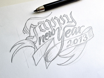 Happy new Year – sketch blackletter calligraphy happy new year lettering typography