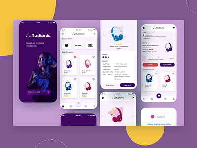 Audionic | search for wireless headphones animation app design branding graphic design illustration modern ui uiux user interface