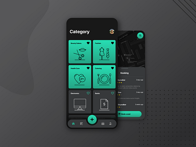 Reservation App - Dark android app application booking dark theme dark ui design green interface ios mobile reservation ui ux web design