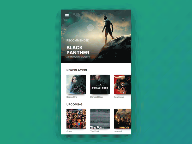 Cinema App 2 android app application black panther cards cinema interface ios mobile movies ui ux